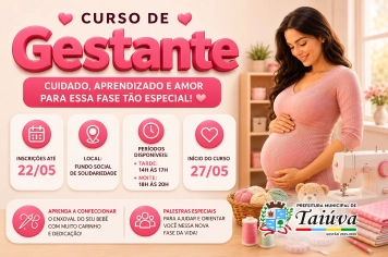 Prefeitura de Taiúva abre inscrições para Curso de Gestante com início em 27 de maio
