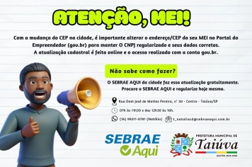 Mudança de CEP exige atualização cadastral de MEIs em Taiúva