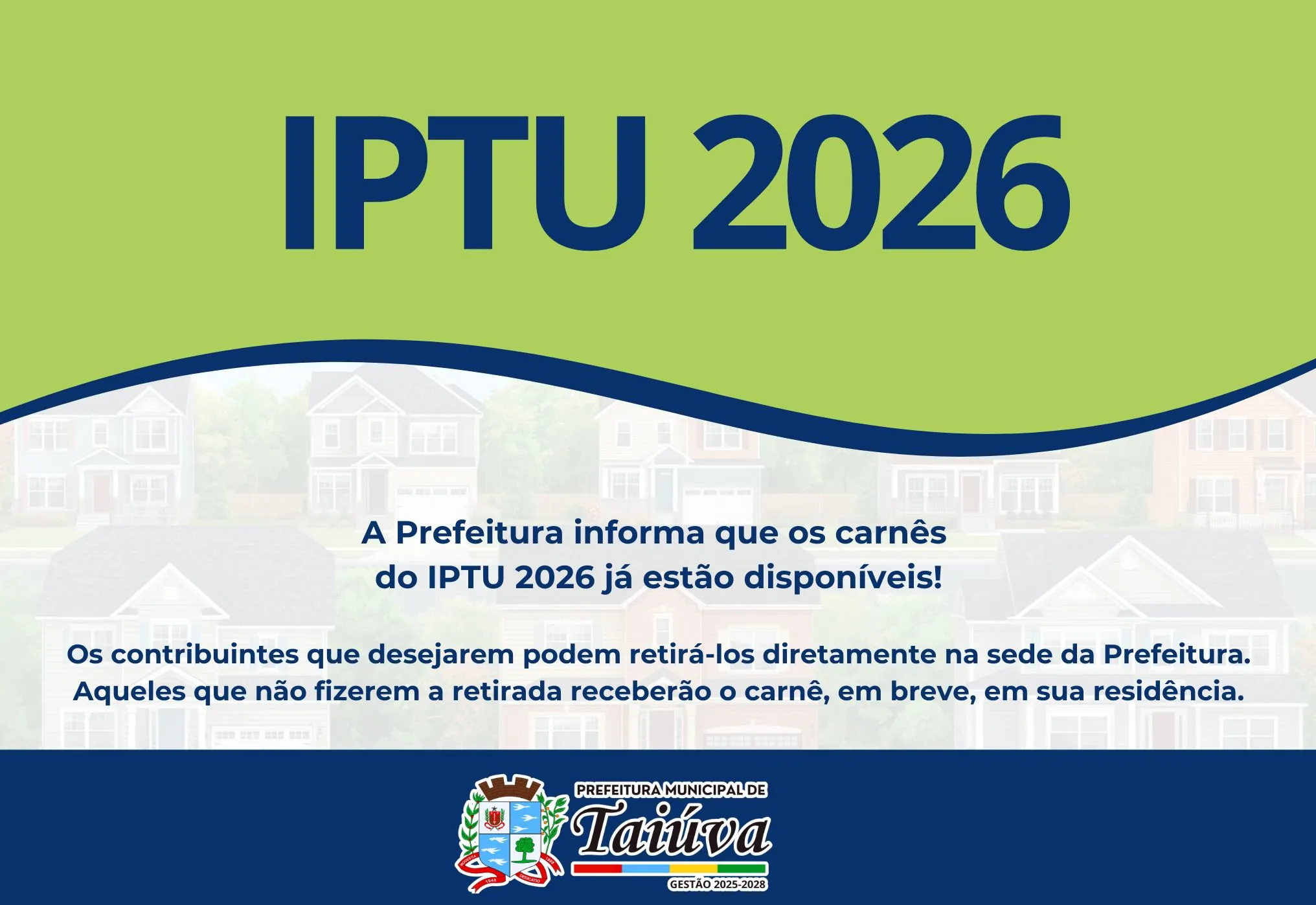 Prefeitura de Taiúva disponibiliza carnês do IPTU 2026