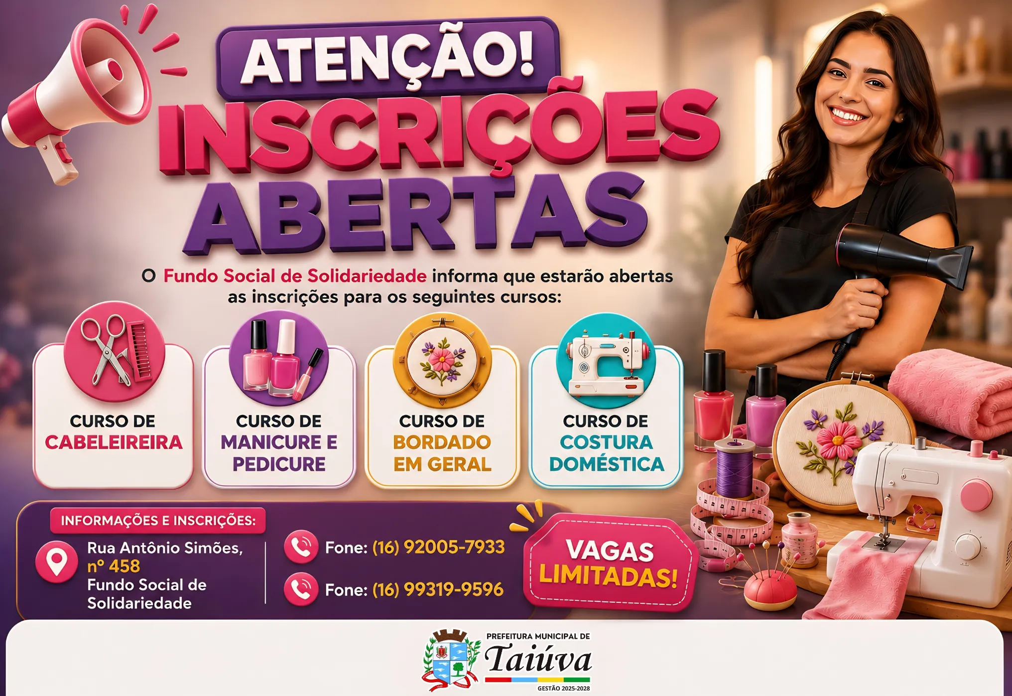 Fundo Social de Taiúva abre inscrições para cursos gratuitos de qualificação
