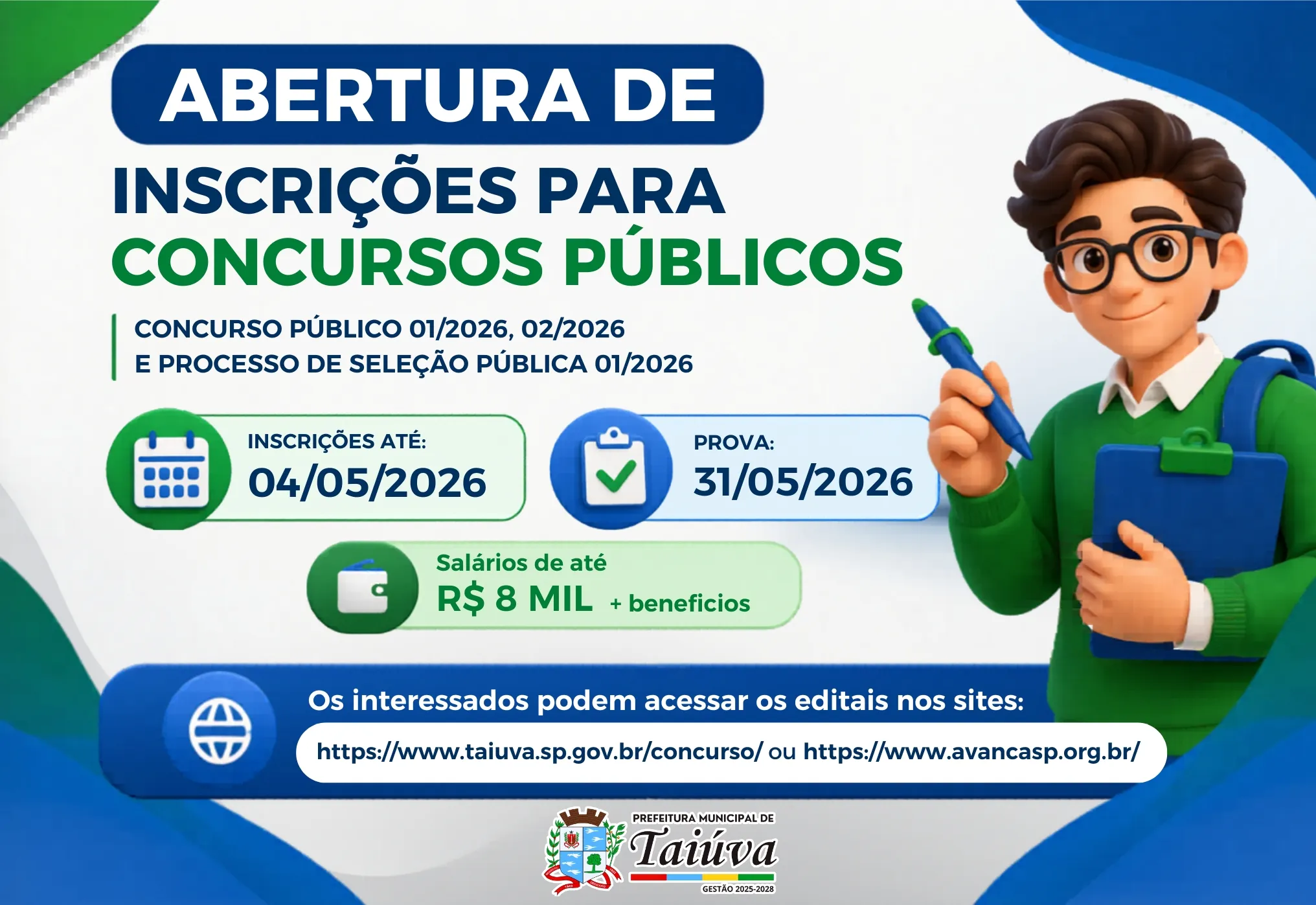 Prefeitura de Taiúva abre concursos públicos para diversas áreas